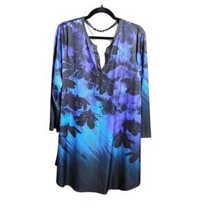Lily by Firmiana Women’s Blue Purple Tropical Tunic Top 2XL